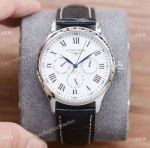 Copy Longines Master Complications Automatic Watches Black Leather Strap